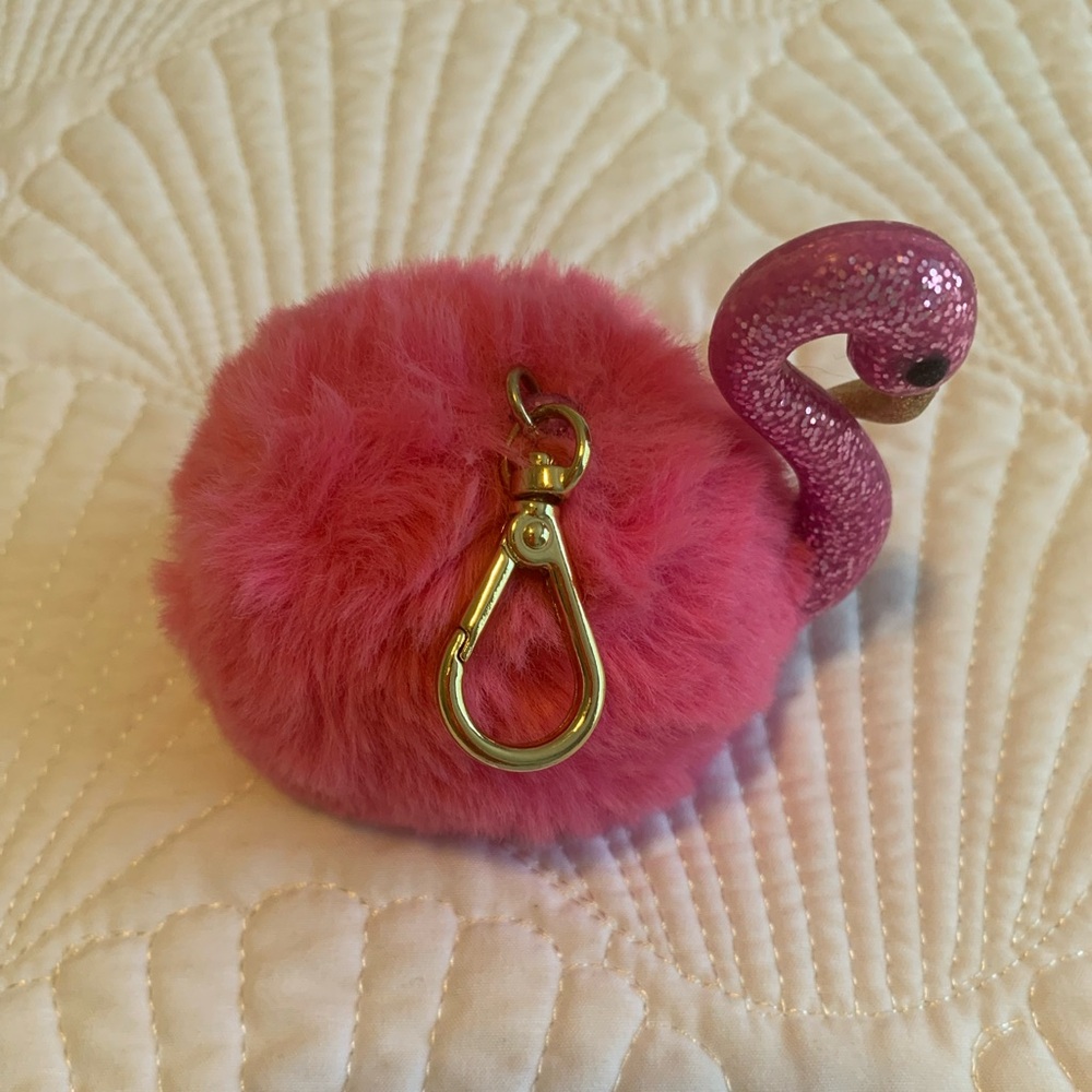 Pink Flamingo Pom Pom Keychain and sanitizer holder. Bath and Body works